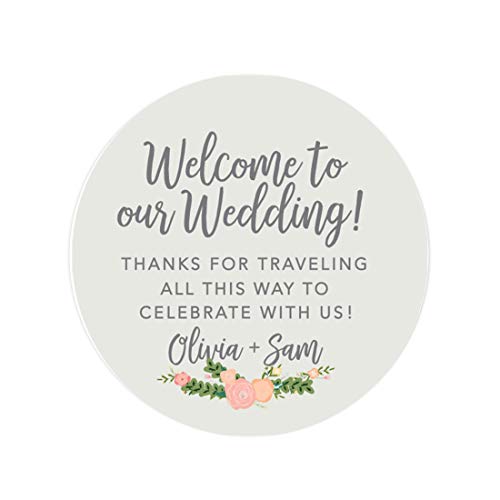 Andaz Press Personalized Out Of Town Bags Round Circle Gift Labels Stickers, Welcome To Our Wedding Thanks For Traveling To Celebrate With Us, Classic Florals, 40-Pack, Custom For Destination Oot #TOP7