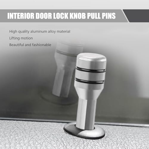 Sinytuto Pack-4 Car Door Lock Knobs, Aluminum Alloy Inner Door Lock Pull Pins, 1.9 Inches x 0.4 Inches Automobile Interior Supplies, Universal for Most Cars, Trucks and Vans (Silver)