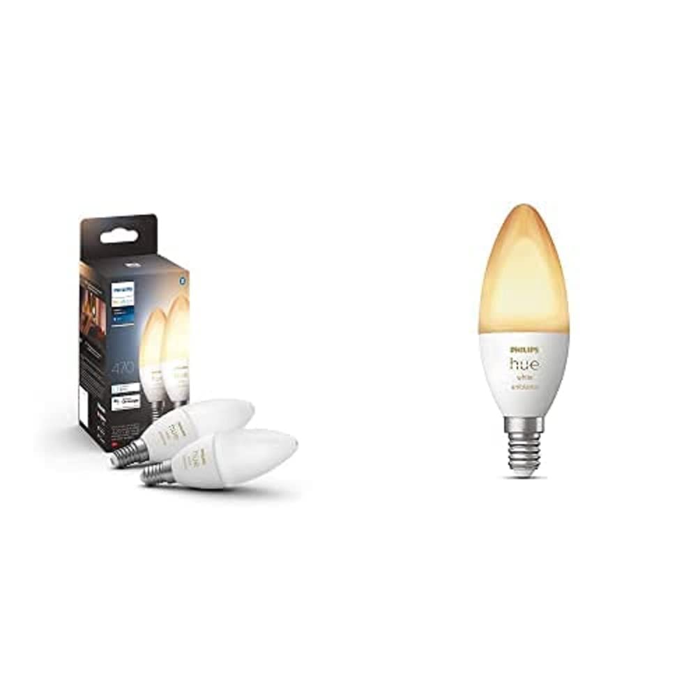 Philips Hue Hue White Ambiance 2 Ampoules Smart Culot E14 avec Bluetooth 5,2 W + White Ambiance Ampoule Smart Culot E14 Bluetooth 5,2 W