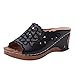 Damen Sandalen Hohl geschnitzt Slingback Wedge Peep Toe Slip On Bequeme Beach Strandsandale Sommer Outdoor Sandals(1-Schwarz/Black,34)