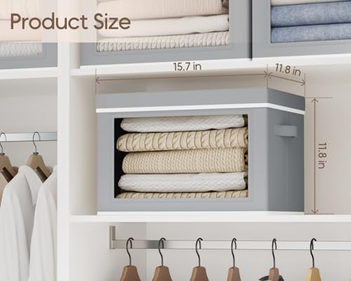 Image of Homsorout Collapsible Storage Bins with Lids - Stackable Storage Containers with Window, 15.7 Inch Fabric Organizing Bins for Closet, Home & Office Organization Baskets, Grey, 3 Pack