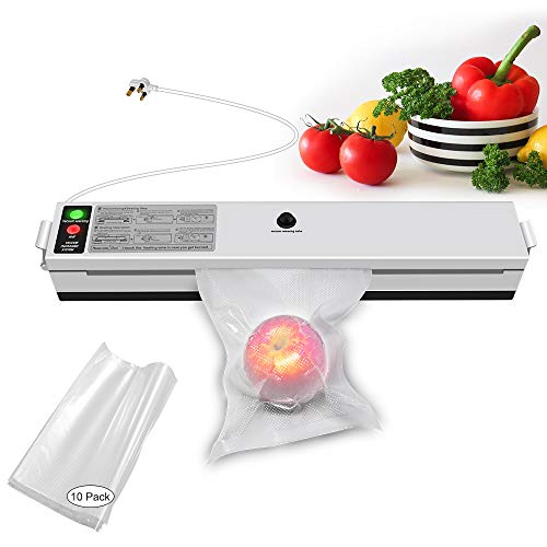 Neego Machine demballage sous vide avec 10 sacs déconomie daliments secs et humides Machine demballage sous vide pour une pression et une machine demballage sous vide légère avec 10 sacs réutilisables pour conserver les aliments frais, bijoux antioxydants (bouchon britannique)