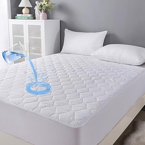 Cosybay Waterproof Mattress Pad Cover -Breathable Mattress Protector Pillow Top Quilted Fitted Sheet Down Alternative (8-21” Fitted Deep Pocket– White Cal King Size)