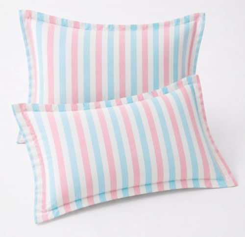 Image of VAS COLLECTIONS Premium 210 TC Cotton Satin Stripe Pillow Cover Set of 2 (18x28 Inches) | Hotel Quality Soft Breathable Pillow Cases | Pillow Covers for Home Hotel Hospital Use, Pink & Blue