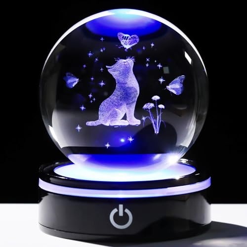 YWHL 3D Crystal Cat Figurines Ball Cat Gifts for Women Men on Birthday
