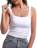 MYCROM Tank Top for Women Double Lined Womens Tank Tops Y2K Going Out Crop Tops Slim Sleeveless Summer Square Neck Shirts White