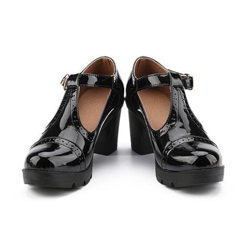 Women's Leather T-Strap Chunky Heel Mary Janes Shoes Classic Round Toe Buckle Mid Block Heel Oxford Pumps for Office Parties Dress Shoes3