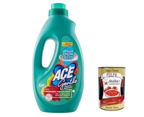 ACE Candeggina Gentile Bleach, Delicate, lejía fina para productos de color y delicados, 0,95 litros + Polpa italiana Gourmet 400 g