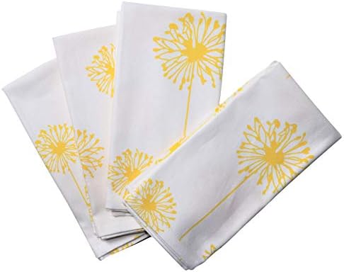 Crabtree Collection Dandelion Floral Yellow Napkins Set of 4 Cloth Napkins for Spring Table Decor 100% Cotton Cloth Napkins for Dinner Parties and Everyday Use