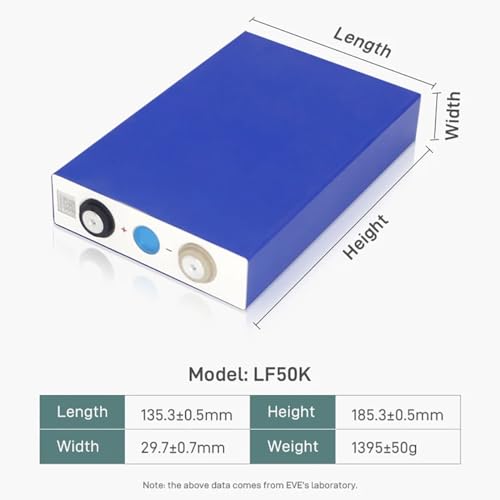 Image of EVE LiFePO4 Cell 3.2V 50Ah Grade A Deep Cycle Battery Lithium Iron Phosphate Rechargeable Battery Max.Continous Discharge 50A /1C,Included Screws and Bus Bars