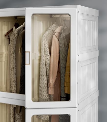 Image of ANTBOX Foldable Plastic Wardrobe Organizer | Collapsible Wardrobe for Clothes with 9 Doors, 5 Compartments, and 3 Hanger Rod |Portable Wardrobe, Foldable Almirah, Plastic Cupboard