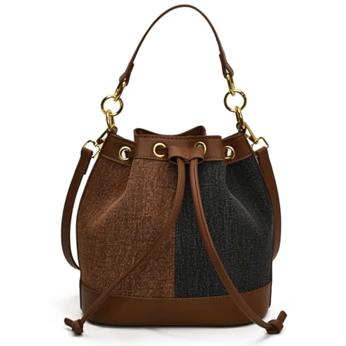 Image of Denim Bucket Bag for Women Handbag Trendy Jean Purse Drawstring Crossbody Shoulder Bag