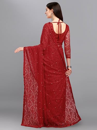 Image of LOROFY Women's Brasso Net Saree With Blouse