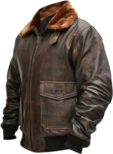 Men's G-1 Fur Collar Bomber Jacket - Air Force US Military Genuine Leather Bomber Jacket Winter Coat2