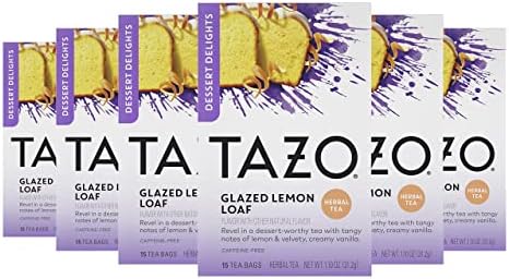 TAZO Glazed Lemon Loaf Herbal Tea Bags, Aromatic Blend, Caffeine-Free, 15 Count (Pack of 6)