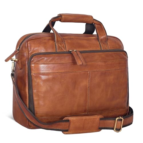 Image of Oak Leathers Leather Messenger Bag for Men and Women - Laptop Briefcase Bag For College, Office, Adjustable Shoulder Strap
