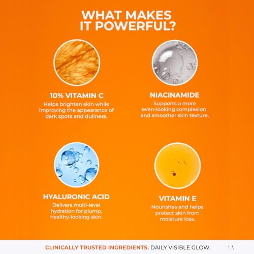 Image of Aqueria 10% Vitamin C Brightening Face Serum for Glowing Skin | 50ml | French Formulated Serum with 3% Niacinamide, Hyaluronic Acid & Vitamin E | For Dark Spots, Dull Skin & Uneveven Skin Tone