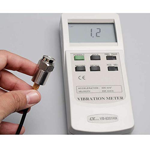 electronic vibration meter range velocity 200 mms  05 to 1999 mms for industrial vibration monitoring with vibration sensor along with calibration certificate by lutron model vb-8201ha