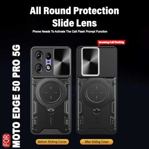 Image of AESTMO Armor Motorola Moto Edge 50 Pro 5G Bumper Back Case Cover | Ring Holder & CD Pattern Sliding Camera Shutter Cover | Back Case Cover for Motorola Moto Edge 50 Pro 5G (Black)