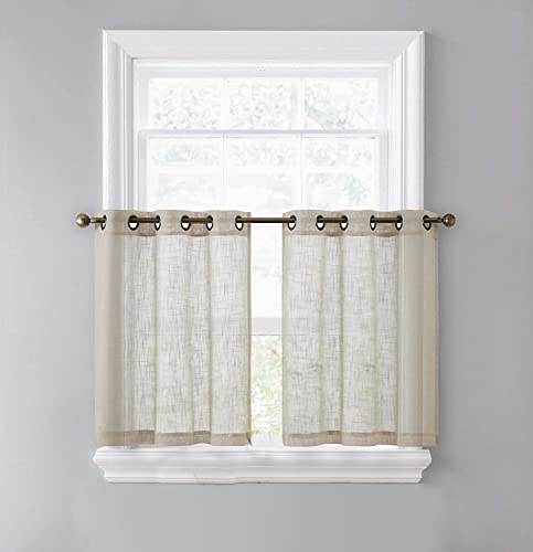 Yaland Scheibengardine lang Leinen Bistrogardine halbtransparent Vorhang Sheer ösen GardinenSchals Fensterschal für Küche Wohnzimmer Landhaus (Sand BxH 50x50cm) 2 Stück Cover