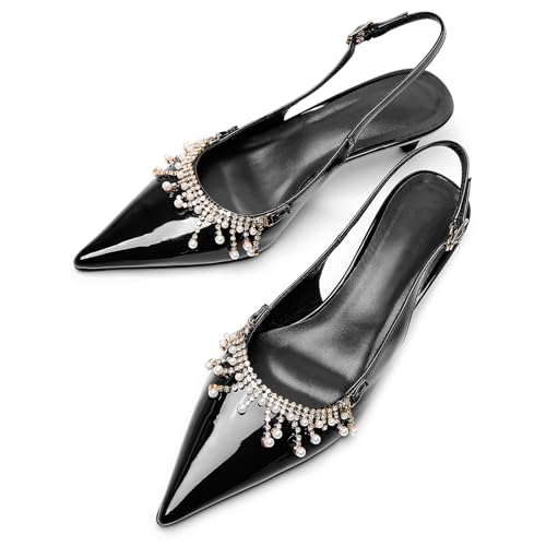 Cozivwaiy Slingback Kitten Heels for Women Low Heel Pumps Rhinestones Sparkling Evening Party Shoes