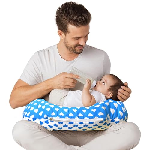 Image of VParents Feeding Pillow, Breast Feeding Pillows Vacuum Packed Cotton Nursing Pillow and Positioner, Breastfeeding, Bottle Feeding, Baby Support Rosy (Blue) 110486