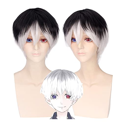 Short Wigs Tokyo Ghoul Kaneki Ken Black White Men Hair Halloween Costume Party Anime Cosplay