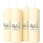 Long Lasting Unscented Ivory Pillar Candle - 80 Hours Burn Time - 8 x 20 cm, 4 Pack