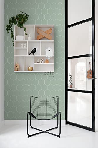 ESTAhome carta da parati esagono verde grigiastro