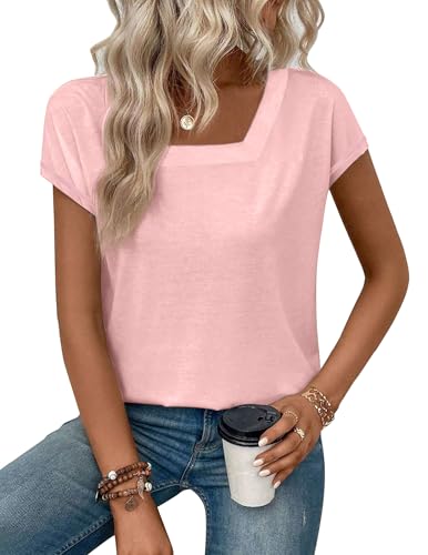 Womens Square Neck T Shirts Short Sleeve Summer Tops Casual Basic Tee Shirt 2025 Trendy Fashion Clothes4
