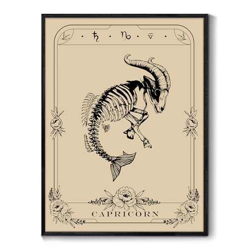SERIMINO Witchy Framed Wall Art, Capricorn Tarot Canvas Prints Paintings, Horoscope Dark Academia Home Decor Aesthetic, 12X16inch Gothic Wall Decor for Room