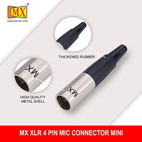 Image of MX 3 Pin XLR Microphone Connector pin Pure Copper Nickel Plated Pins1 for High Conductivity microphone (Mini XLR 4-Pin Male, 1891 PACK OF 10, Male Connector)