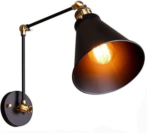 Adjustable Swing Arm Foldable Wall Lamp, Industrial Retro Metal Wall Sconce Indoor Farmhouse Antique Wall Light for Bedroom Living Room