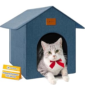 Outdoor Cat House Feral Cat Shelter,Outside Waterproof Cat House for Outdoor/Indoor Cats, Insulated Cat Bed for All Seasons with Cozy Cushion Easy to Assemble, Navy Blue