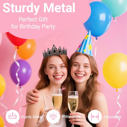 Birthday Tiara and Crown with Sash, Birthday Tiara for Women Party (Black)