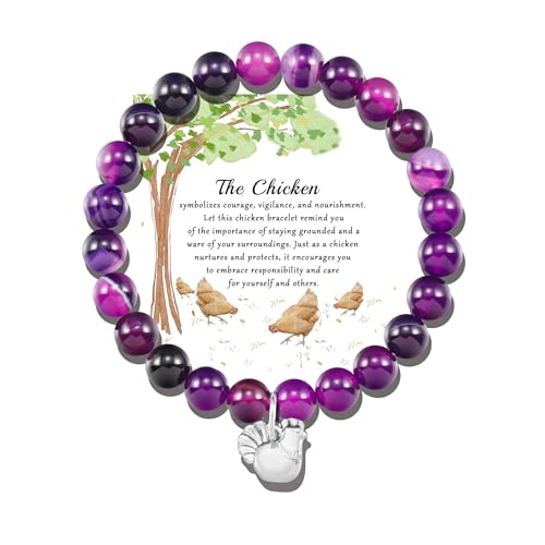PARTNER Chicken Gifts for Women and Men Chicken Bracelets for Women and Men Natural Gemstone Beaded Bracelets for Chicken Lovers