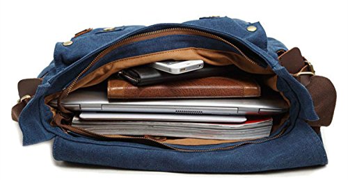 Image of Sechunk Vintage Military Leather Canvas Laptop Bag Messenger Bags Medium