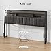 ONBRILL Ergonomic Headboard for King Size Bed with 2-Tier Storage, Upholstered Headboards with Outlets, USB Ports, LED Light, King Head Board Only, Height Adjustable, Sturdy and Stable, Black & Grey