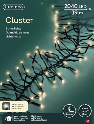 Lumineo Lichterkette Cluster 2040 LED's 19 m warm weiß, schwarzes...