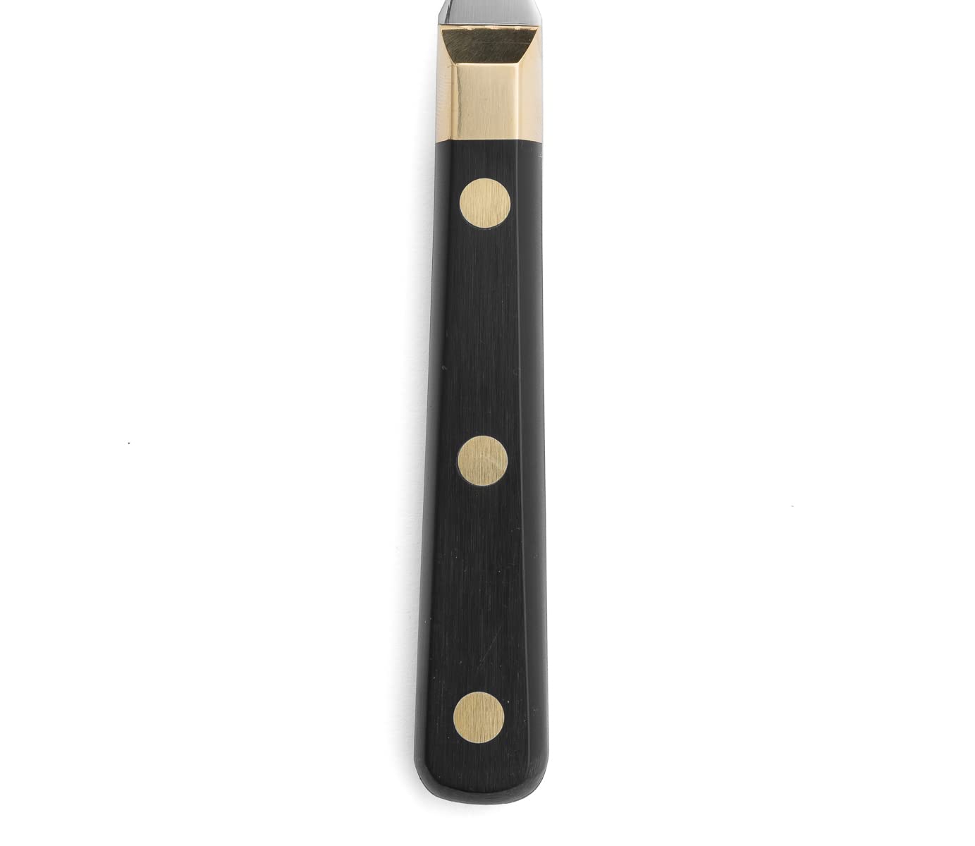 ARCOS Steak Fork 4 Inch Nitrum Stainless Steel and 200 mm blade. Ergonomic Polyoxymethylene POM Handle. Series Mesa. The serrated edges make them perfect for cutting and chopping. Color Black and Gold — Amazon image 6