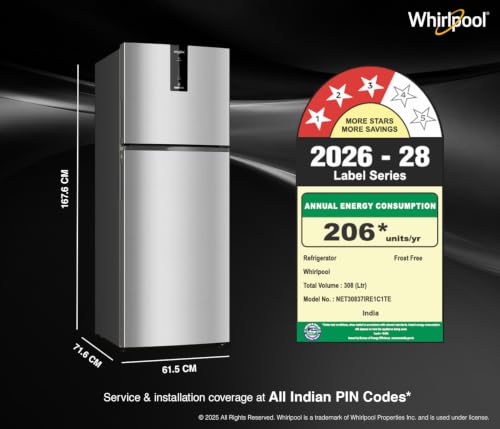 Image of Whirlpool 308 L 3 Star Convertible Frost Free inverter Double Door Refrigerator (IF INV 355 LUNAR STEEL(3S) CONV-Y, 2026 Model)