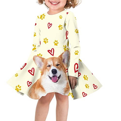 Long Sleeve Girls Skater Dress Funny Cat Dog Print Cute Swing A Line T Shirt Dresses2