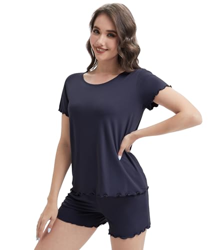 Image of WiWi 3 PCS Pajamas for Women Set Short Sleeve Pajama Sets Capri and Shorts Pj Sets Super Soft Cooling Sleepwear S-XXL