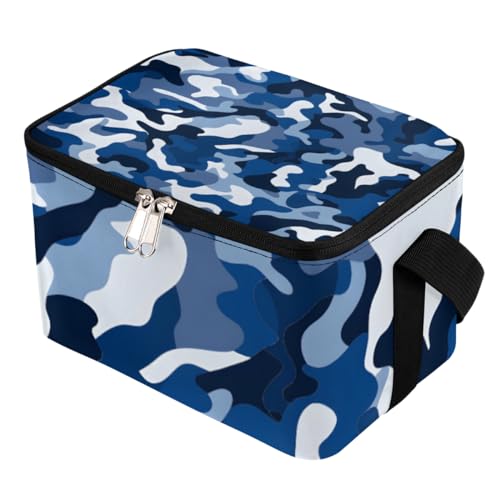 GzLeyigou Lunch Bags for Women Men 9 Cans,Camouflage Blue White Hot & Cold Food Delivery Bag Insulated Grocery Bag Insulated Lunch Box Camo Texture Cooler Bag for Office Work Picnic Beach