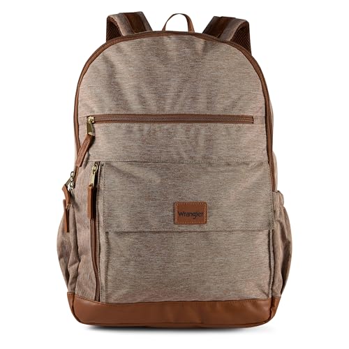 AI ACCESSORY INNOVATIONS Wrangler Multi Pocket Backpack for Men & Women Heather Brown Daypack for Travel w/Padded Laptop Sleeve