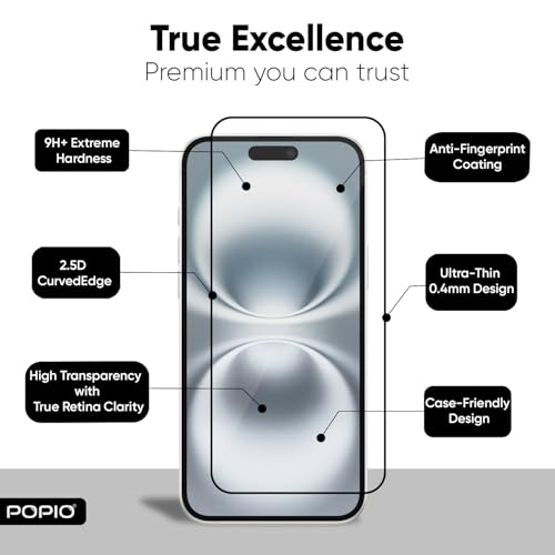Image of POPIO Xtreme Series Pack of 2 Military-Grade Gorilla Tempered Glass for iPhone 15 Plus /iPhone 16 Plus (Black) | 9H Hardness, Edge-to-Edge Coverage, Anti-Scratch