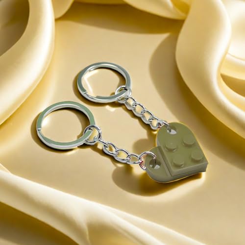 Image of Heart Keychains Matching Brick Keychain for Couples Keychain Heart Building Block Keychain for Boyfriend Girlfriend