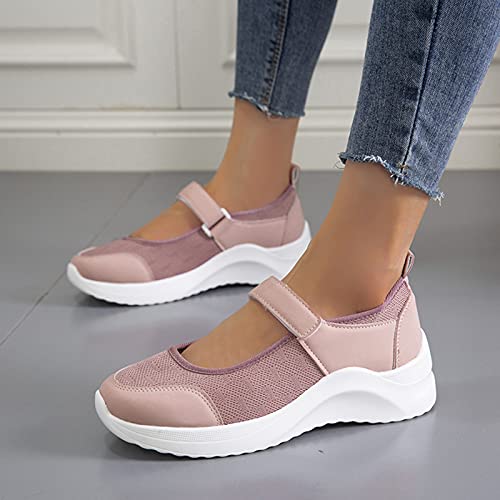 Women's Mary Jane Flats Lightweight Slip on Sneaker Breathable Sandal Summer Mesh Walking Shoes Athletic Outdoor Hiking Sandals,Pink,US7/EU384