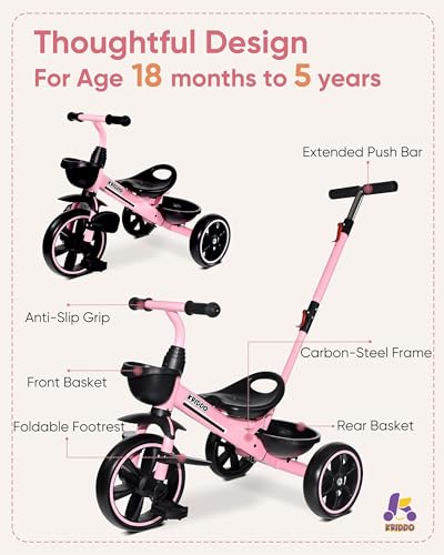 image for KRIDDO 2-in-1 Toddler Tricycle for Ages 18 Months to 5 Years Old - Ext
