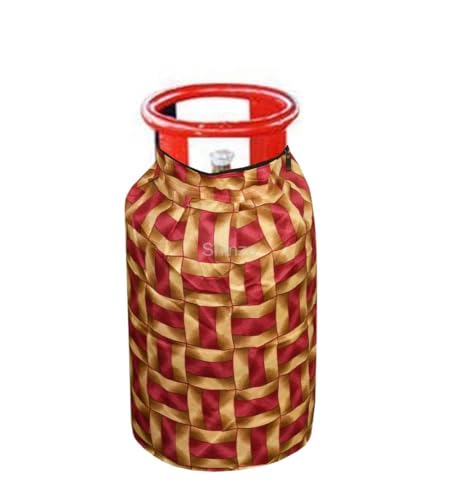 Image of Woah Cotton DustProof and Dustproof LPG Gas Cylinder Cover| Top Design Stain| Dust| DustProof PVC LPG Gas Cylinder Cover, Polyester Gas Tank Cover Fits StandardG (Pack of 2, Red Golden)
